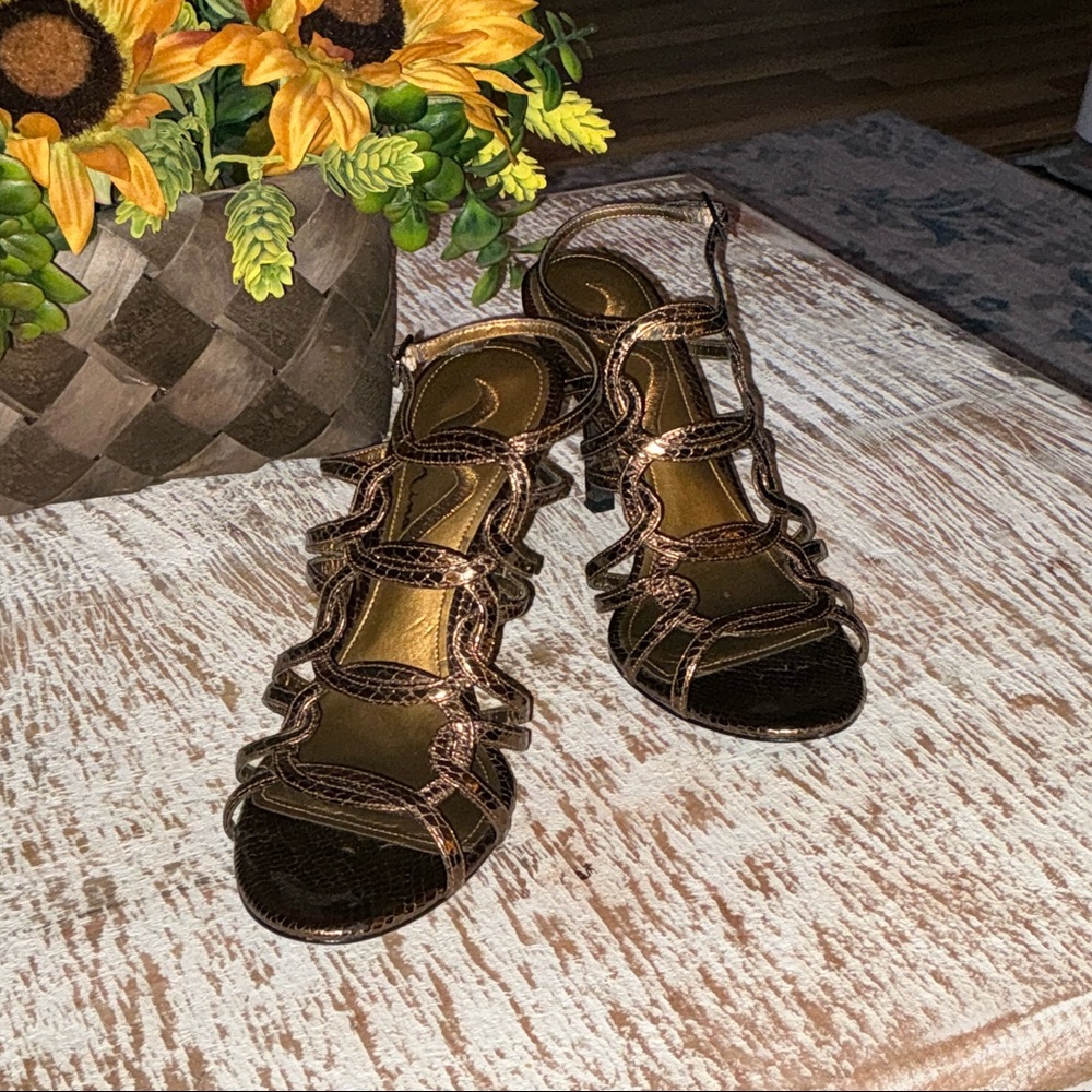 Nina Shoes Bronze Strappy Heels